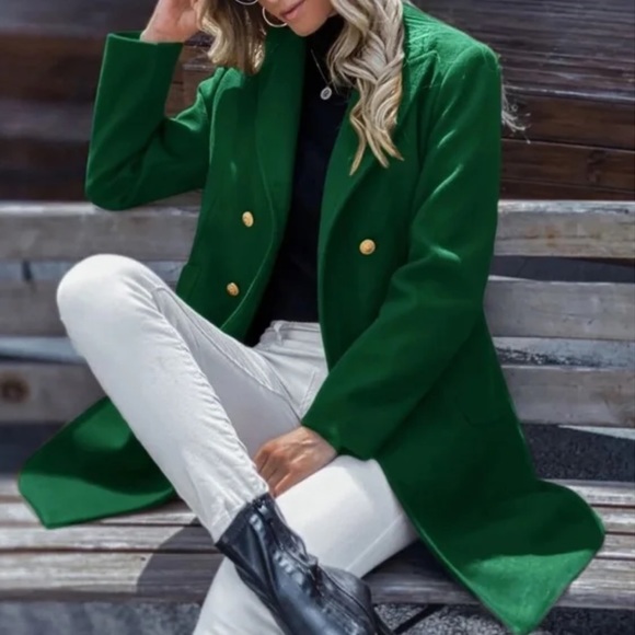 Classic button double breast trench pea coat Jacket - Picture 2 of 11